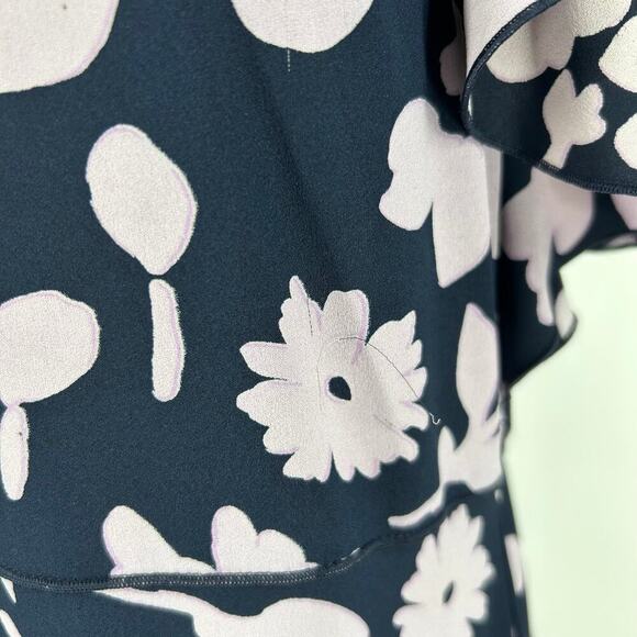 Kate Spade New Splash Ruffle Sleeve Midi Dress Navy & Cream Smocked Size 2 - Picture 4 of 9